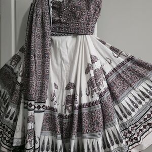 Bombay Black and White Elephant Motif Lehenga